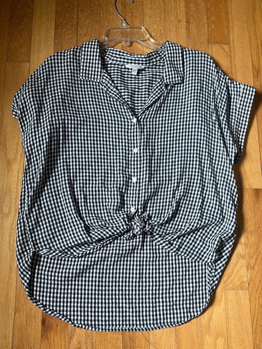 Lucky Brand Gingham Button Front Tie Top Womens M Black White - Picture 2 of 6
